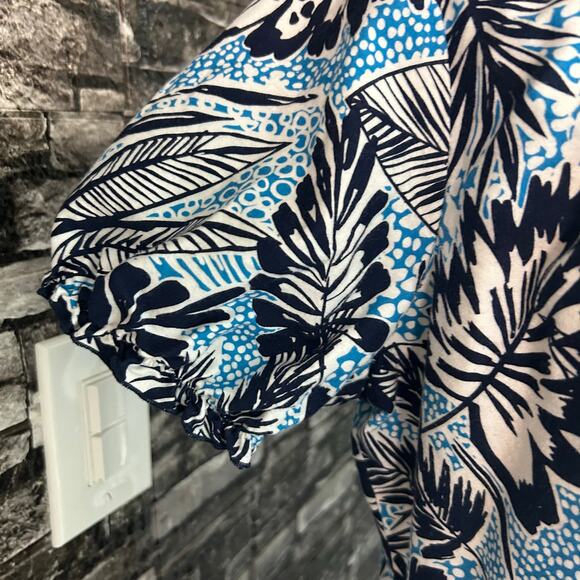 CLEARANCE Peaches Top Leopard Trim Short Elastic Sleeves & Neck Pockets Tie Back - Picture 4 of 10